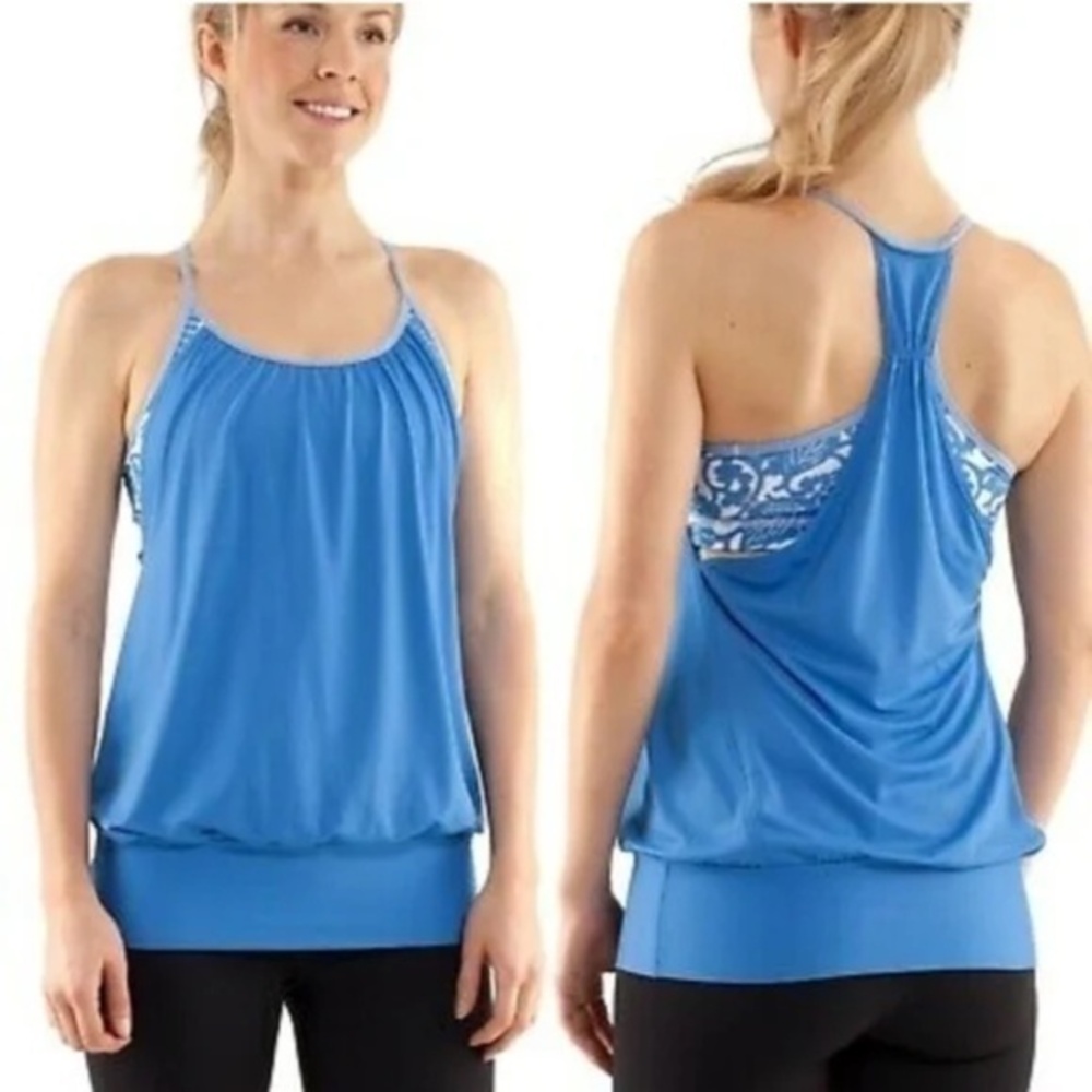 Lululemon No Limits Tank Top Beachy Floral Blue and‎ White Porcelain Size 10